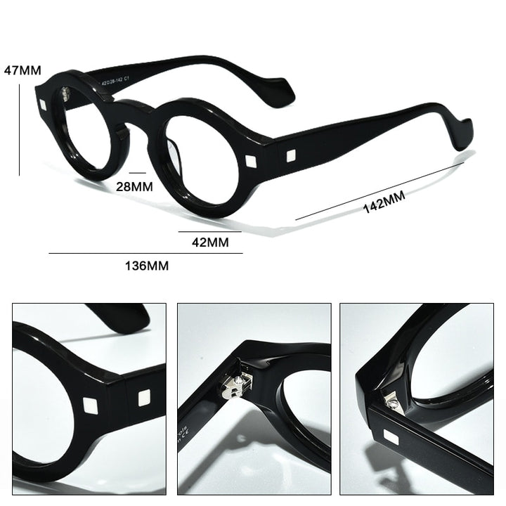 Gatenac Unisex Full Rim Irregular Round Acetate Eyeglasses Gxyj1007 Full Rim Gatenac