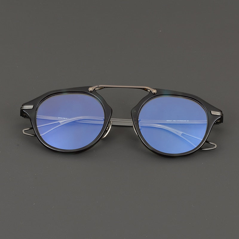 Gatenac Unisex Full Rim Irregular Round Titanium Acetate Double Bridge Eyeglasses Gxyj874 Full Rim Gatenac