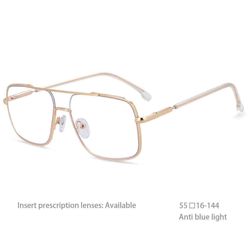 CCspace Unisex Full Rim Square Alloy Double Bridge Frame Eyeglasses 54240 Full Rim CCspace China Gold