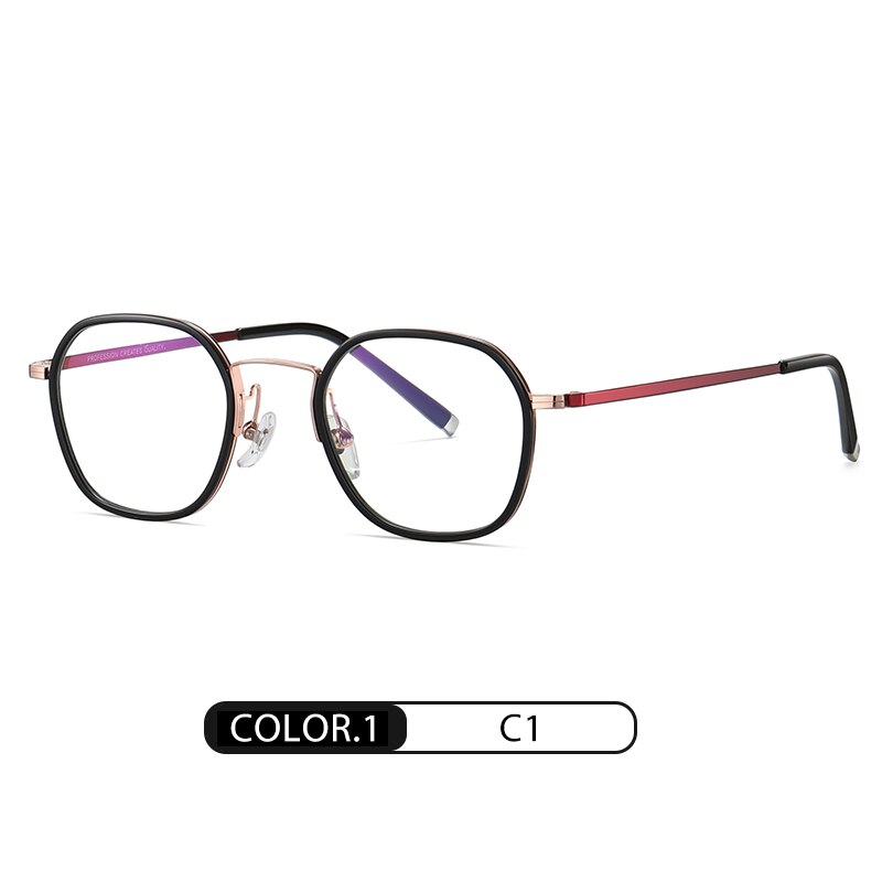 Reven Jate Unisex Full Rim Round Square Acetate Titanium Frame Eyeglasses R2322 Full Rim Reven Jate C1