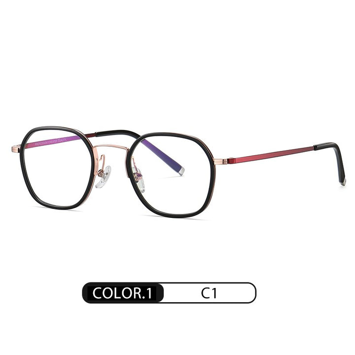 Reven Jate Unisex Full Rim Round Square Acetate Titanium Frame Eyeglasses R2322 Full Rim Reven Jate C1