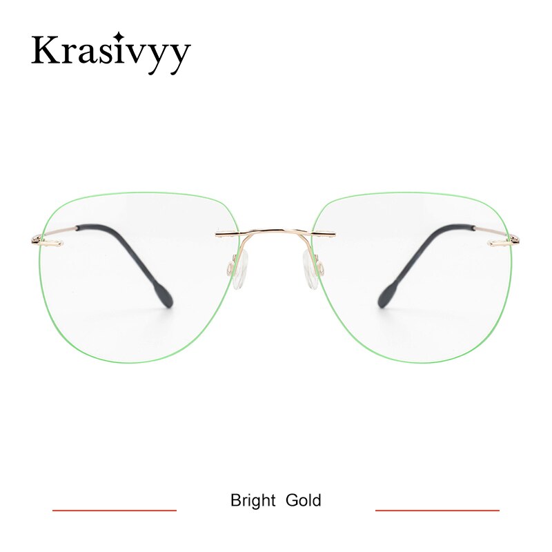 Krasivyy Unisex Rimless Round Flat Top Titanium Eyeglasses Ls05 Rimless Krasivyy Bright Gold China 