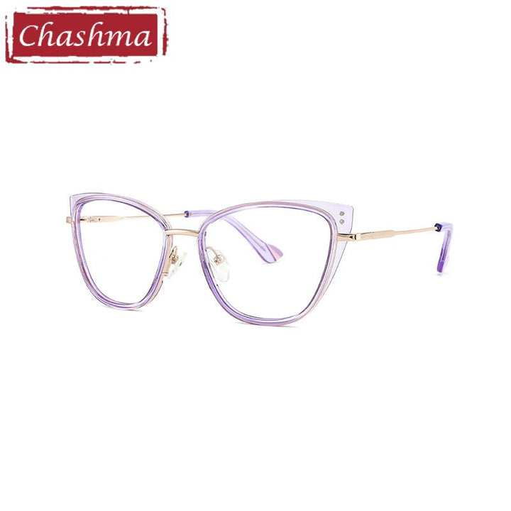 Chashma Ottica Women's Full Rim Square Cat Eye Tr 90 Titanium Eyeglasses 9027 Full Rim Chashma Ottica Purple  