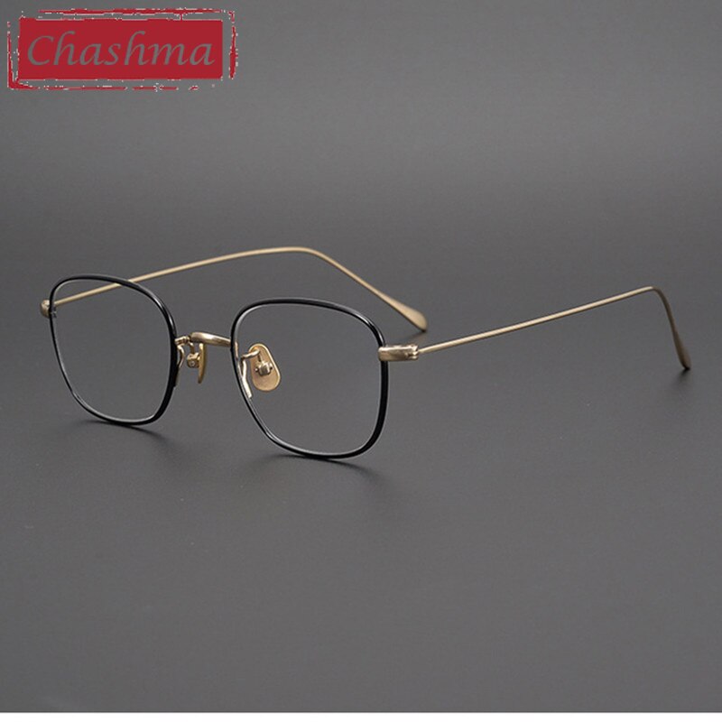 Chashma Ottica Unisex Full Rim Square Titanium Eyeglasses Full Rim Chashma Ottica Gold Black  