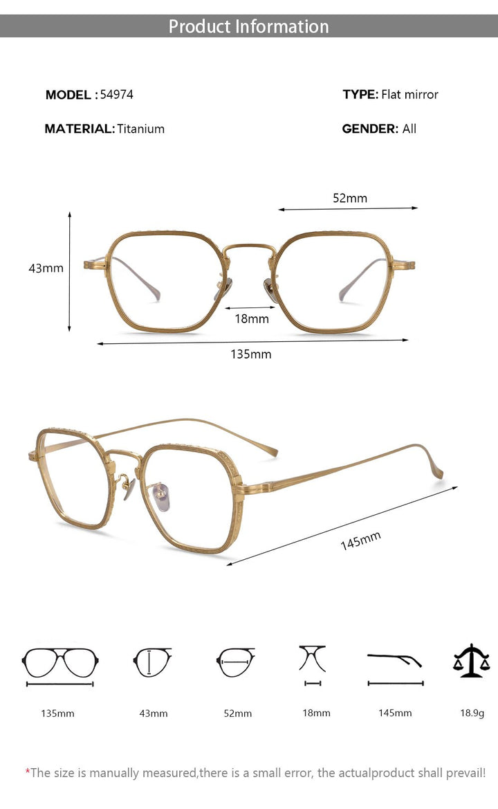 CCspace Unisex Full Rim Irregular Square Titanium Eyeglasses 54974 Full Rim CCspace