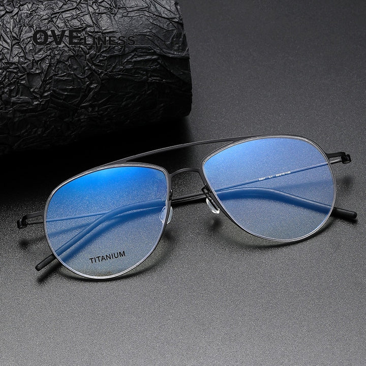 Oveliness Unisex Full Rim Square Double Bridge Screwless Titanium Eyeglasses 5507 Full Rim Oveliness