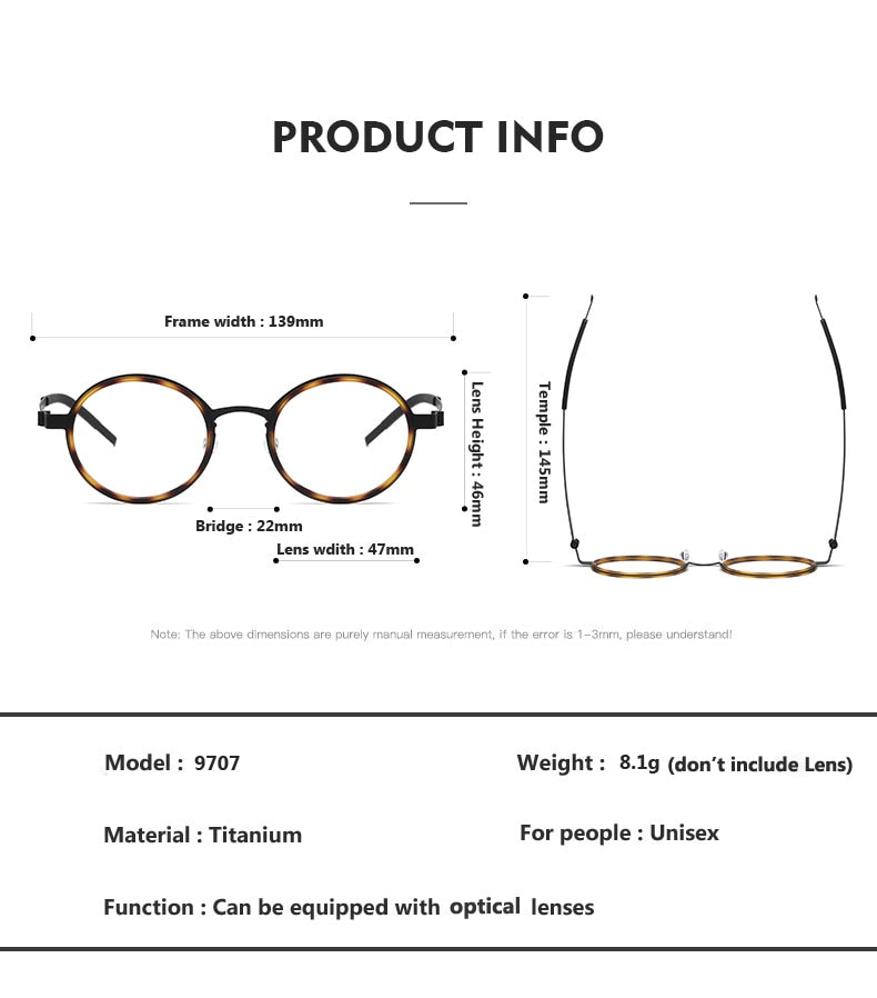 Oveliness Unisex Full Rim Round Acetate Titanium Eyeglasses 9707 Full Rim Oveliness