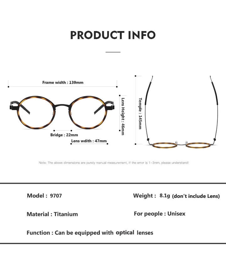 Oveliness Unisex Full Rim Round Acetate Titanium Eyeglasses 9707 Full Rim Oveliness