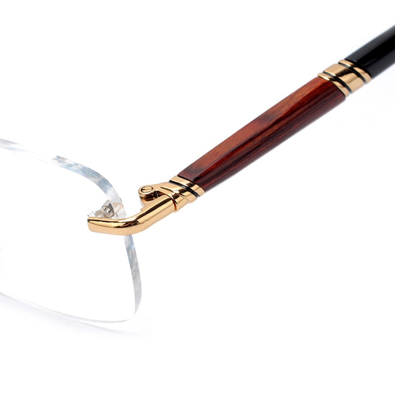 Hdcrafter Men's Rimless Square Rose Wood Temple Titanium Eyeglasses Ls01 Rimless Hdcrafter Eyeglasses