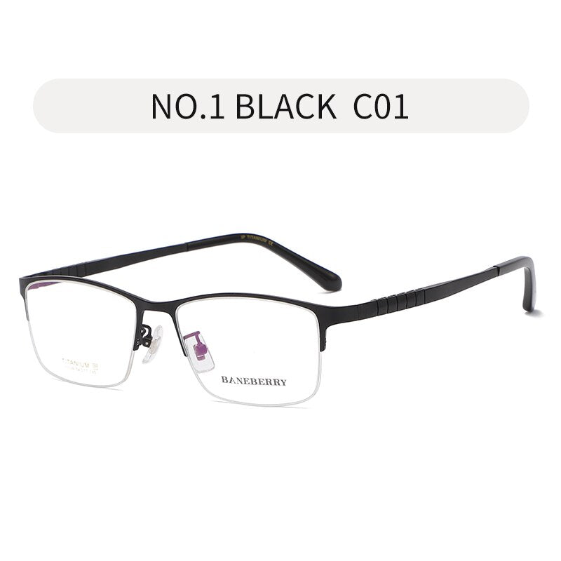 Reven Jate Unisex Semi Rim Square Titanium Frame Eyeglasses 71109 Semi Rim Reven Jate black