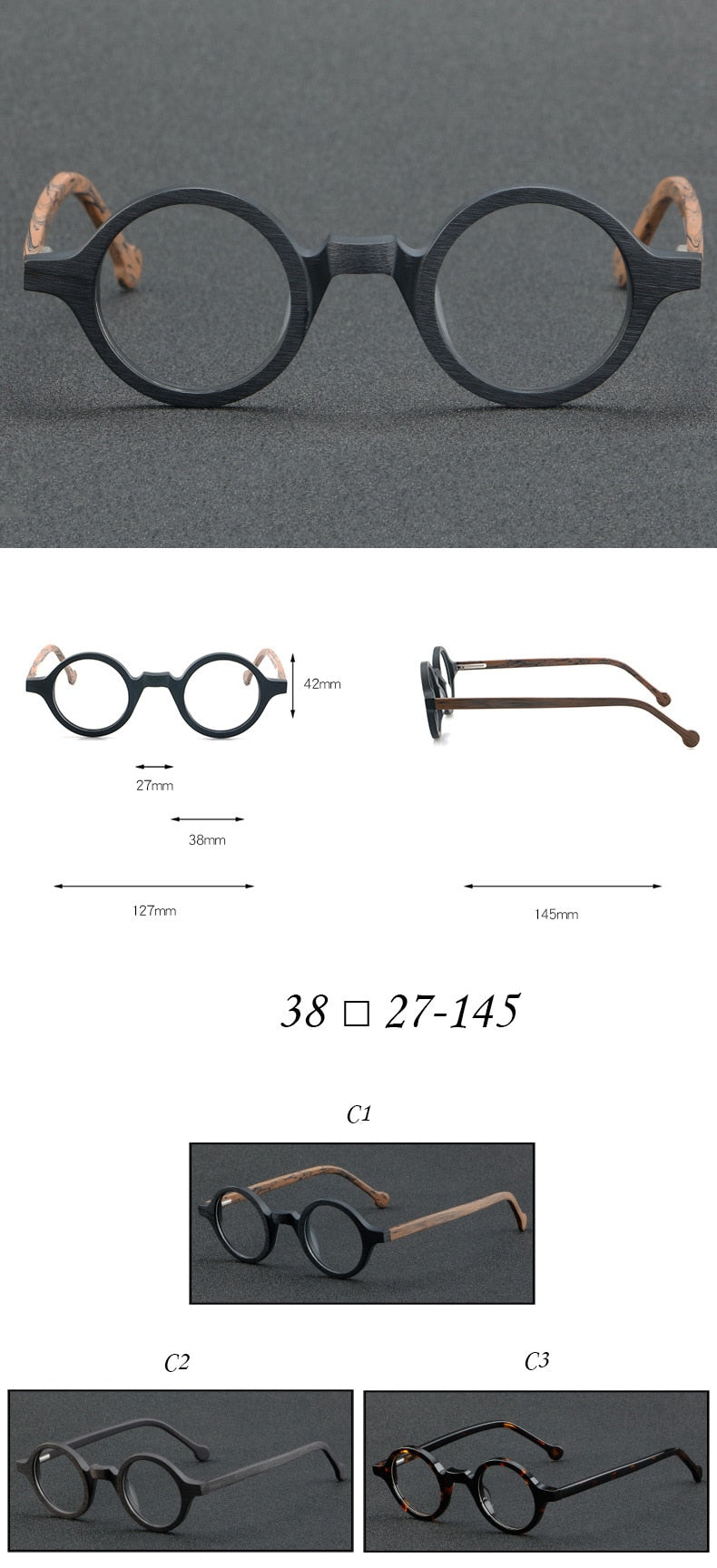 CCspace Unisex Full Rim Round Acetate Eyeglasses 55724 Full Rim CCspace