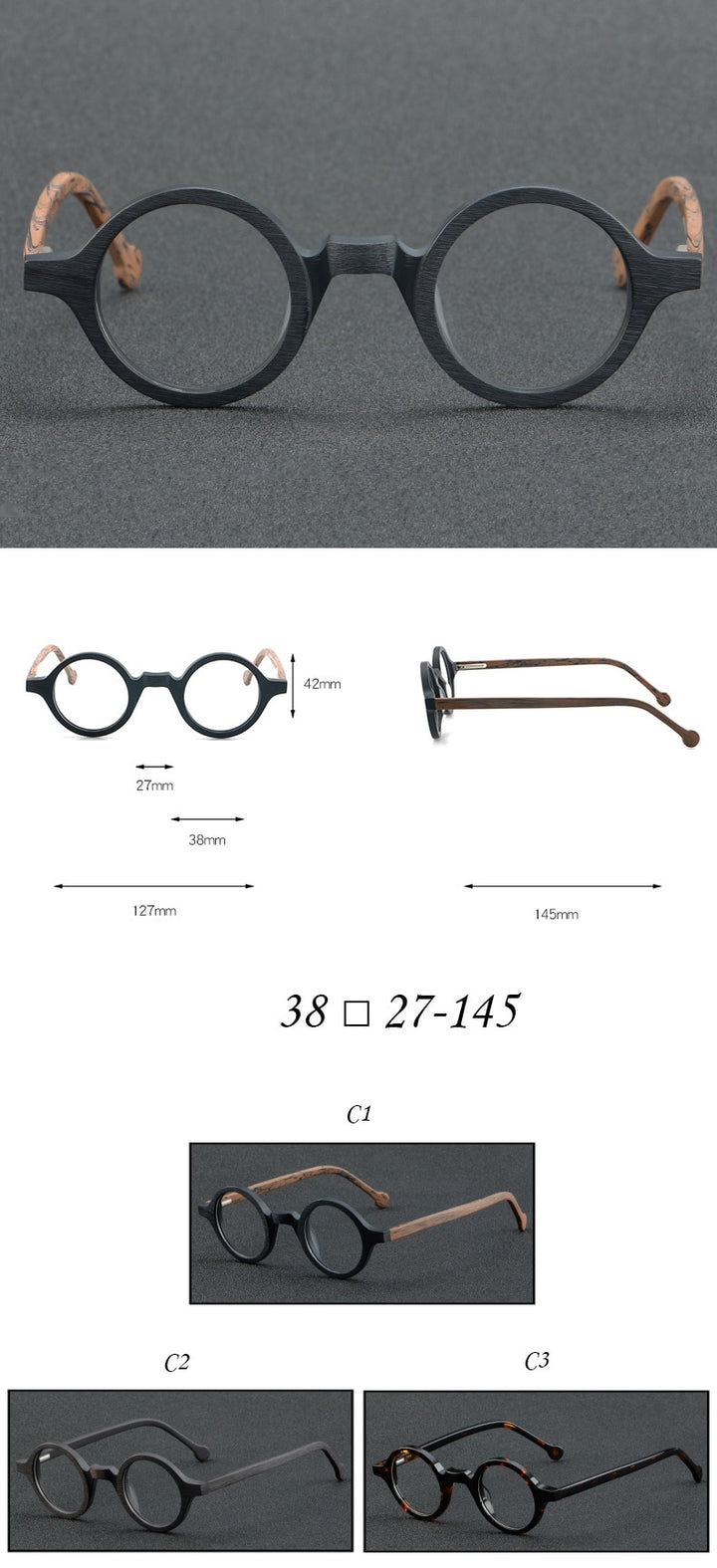 CCspace Unisex Full Rim Round Acetate Eyeglasses 55724 Full Rim CCspace