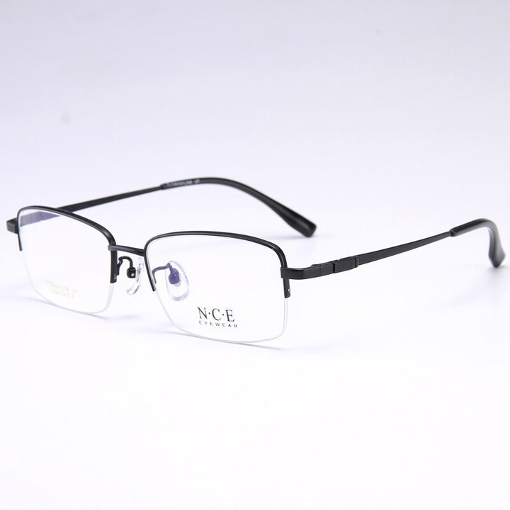 Bclear Men's Semi Rim Rectangle Titanium Frame Eyeglasses My008 Semi Rim Bclear Black