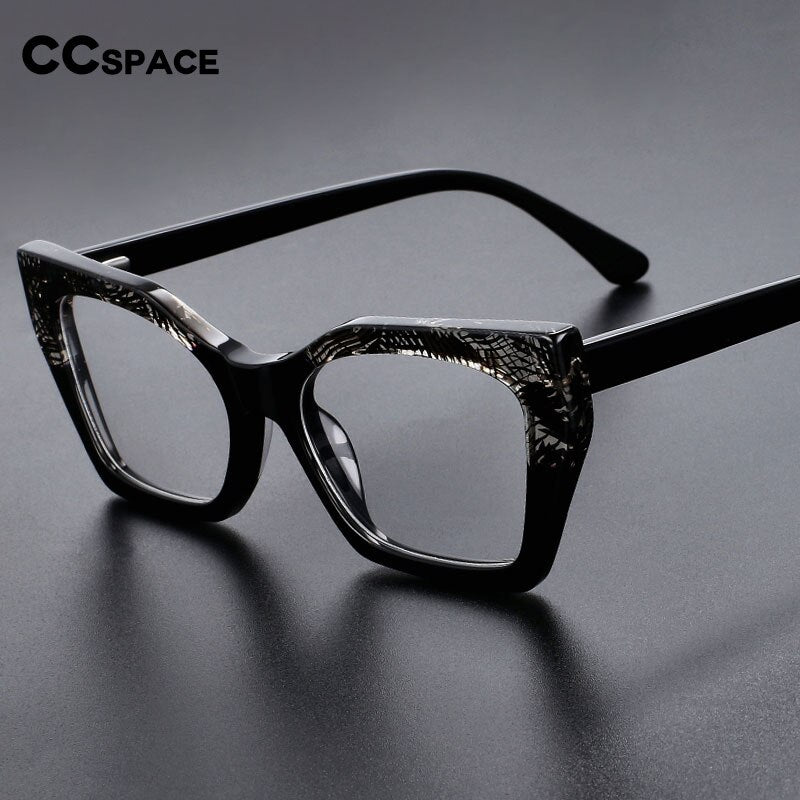 CCspace Unisex Full Rim Big Square Cat Eye Acetate Eyeglasses 55366 Full Rim CCspace