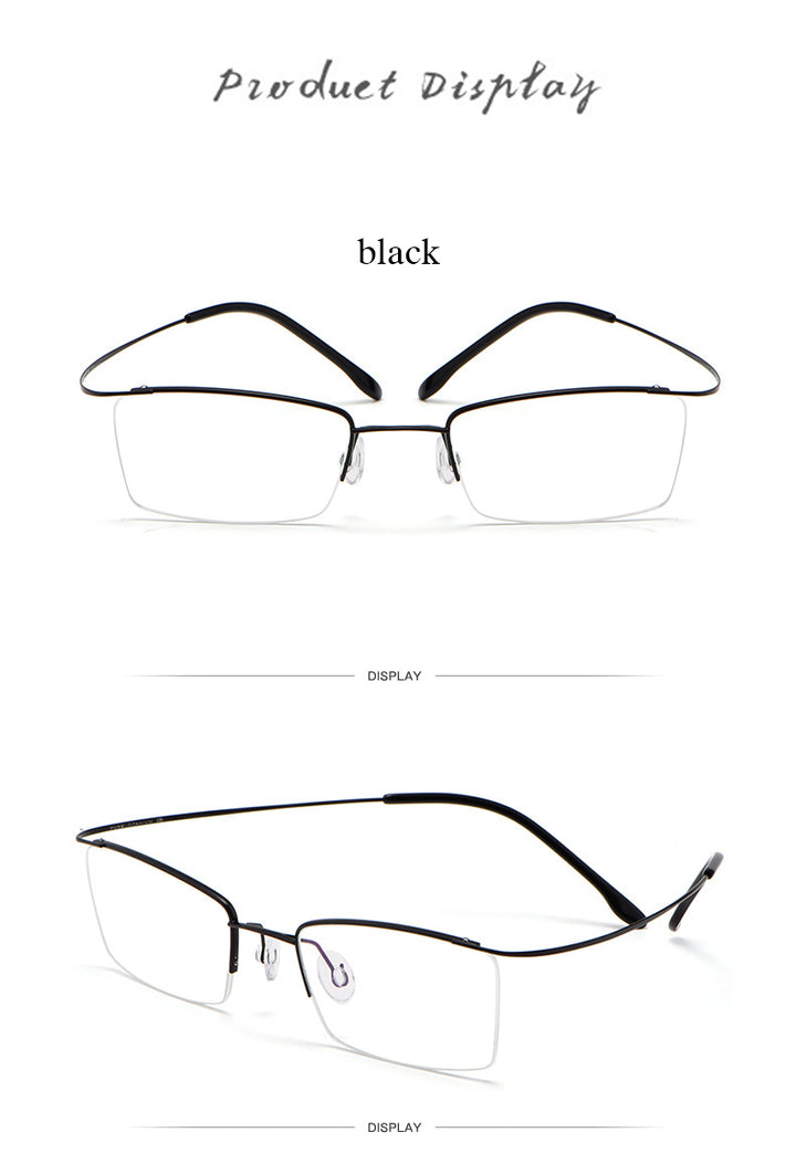 Hotochki Men's Semi Rim Rectangle Titanium Frame Eyeglasses 30004 Semi Rim Hotochki
