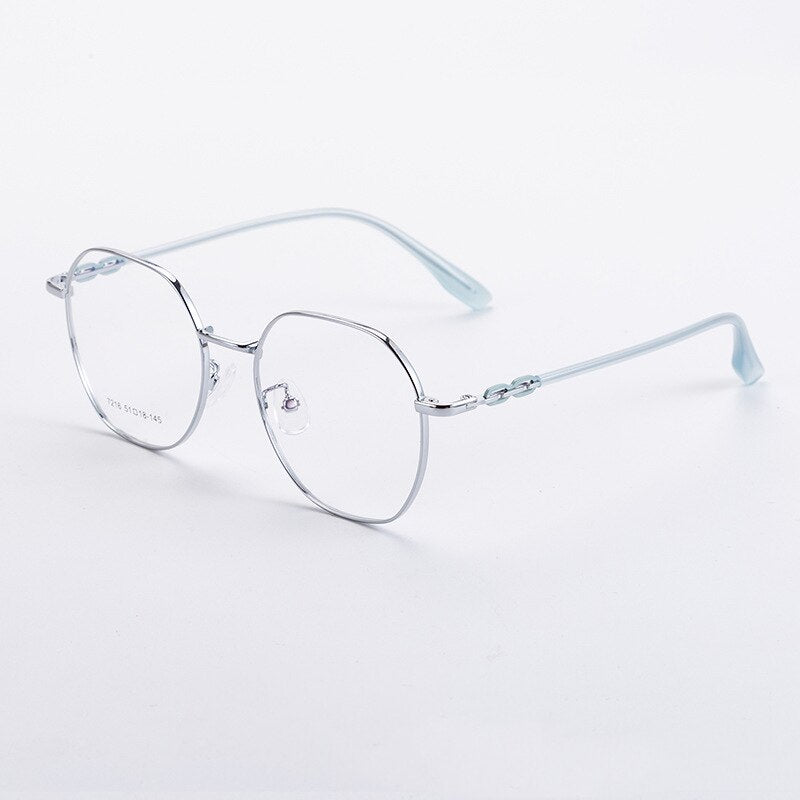 CCspace Unisex Full Rim Polygon Alloy Eyeglasses 55714 Full Rim CCspace Blue China