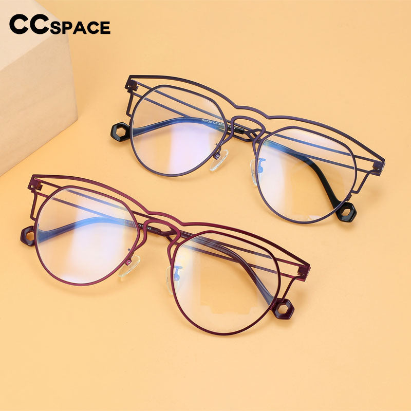 CCspace Unisex Full Rim Round Double Bridge Titanium Eyeglasses 55522 Full Rim CCspace