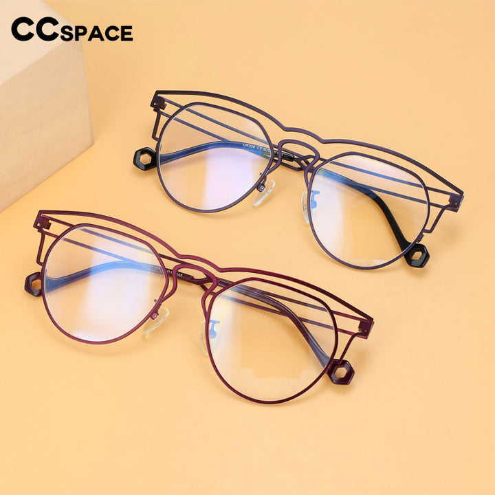 CCspace Unisex Full Rim Round Double Bridge Titanium Eyeglasses 55522 Full Rim CCspace