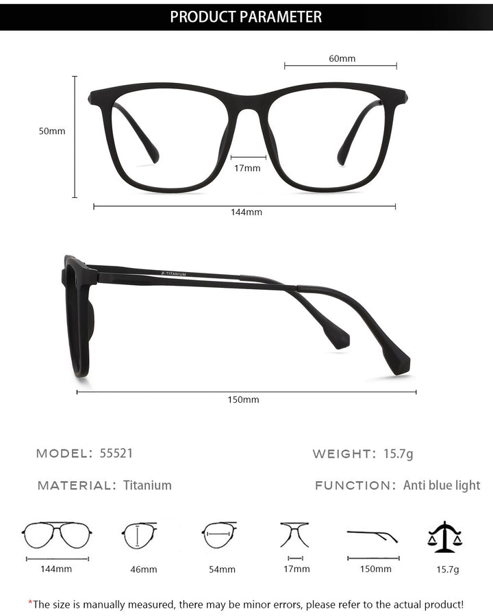 CCspace Unisex Full Rim Square Tr 90 Titanium Eyeglasses 55521 Full Rim CCspace