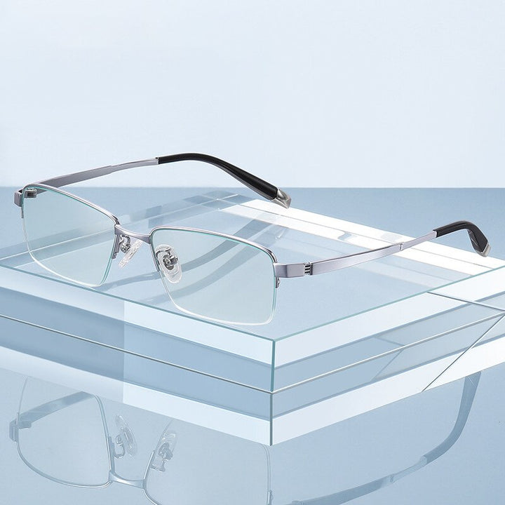 Handoer Men's Semi Rim Square Titanium Eyeglasses Pt907 Semi Rim Handoer