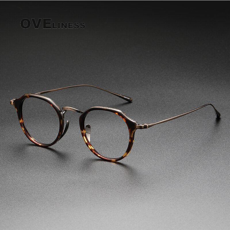 Oveliness Unisex Full Rim Oversized Square Round Acetate Titanium Eyeglasses 1113 Full Rim Oveliness trotoise bronze