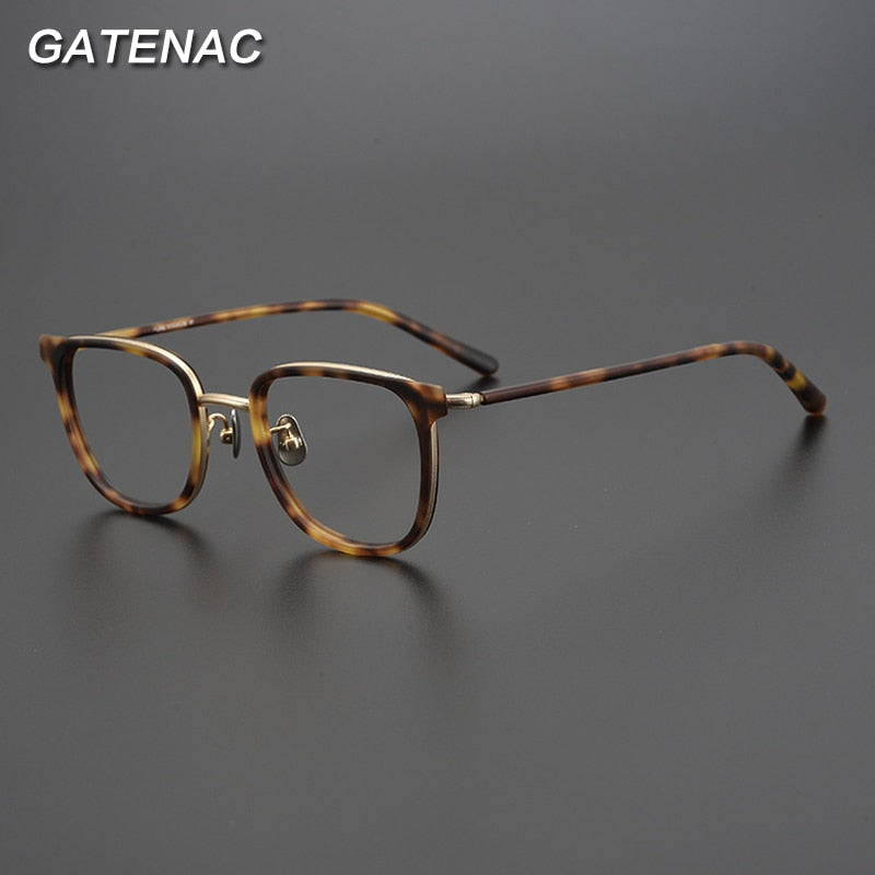 Gatenac Unisex Full Rim Square Acetate Titanium Eyeglasses Gxyj995 Full Rim Gatenac