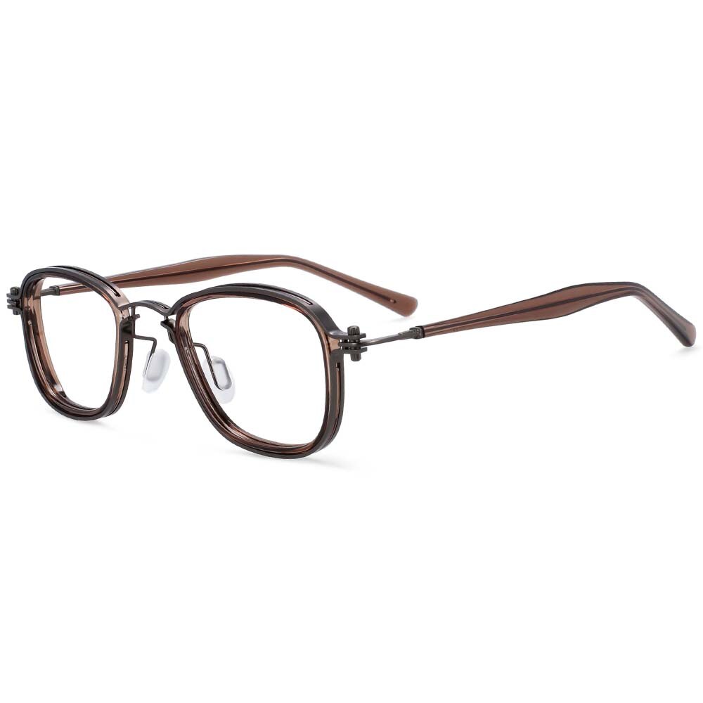 CCspace Unisex Full Rim Square Round Acetate Alloy Steampunk Frame Eyeglasses 54227 Full Rim CCspace B04 Tea