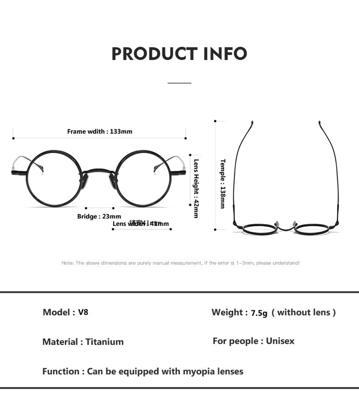 Oveliness Unisex Full Rim Round Titanium Eyeglasses V8 Full Rim Oveliness