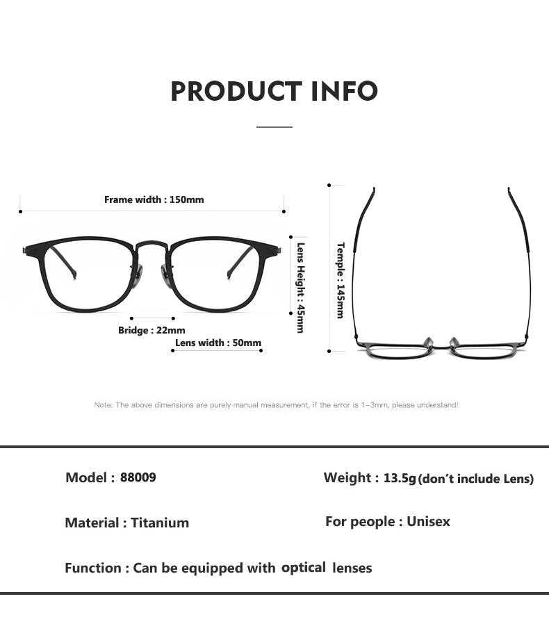 Oveliness Unisex Full Rim Square Titanium Eyeglasses 88009 Full Rim Oveliness