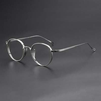 CCspace Unisex Full Rim Hand Crafted Round Titanium Frame Eyeglasses 54595 Full Rim CCspace Silver-round China