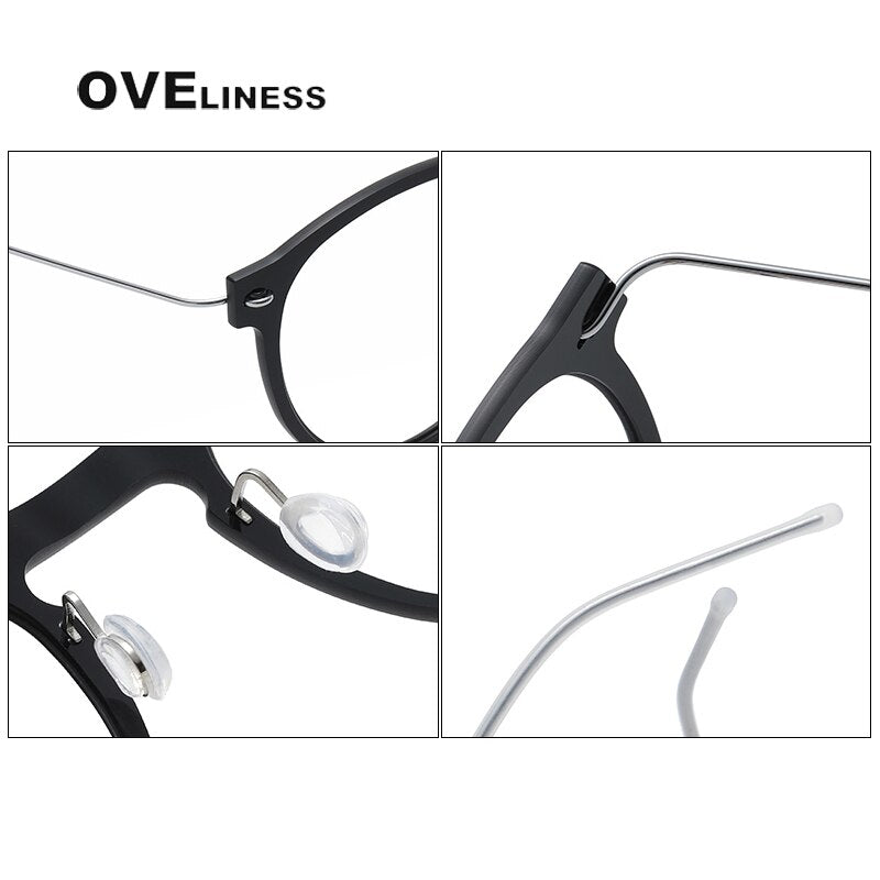Oveliness Unisex Full Rim Round ScrewlessAcetate Titanium Eyeglasses 6603 Full Rim Oveliness