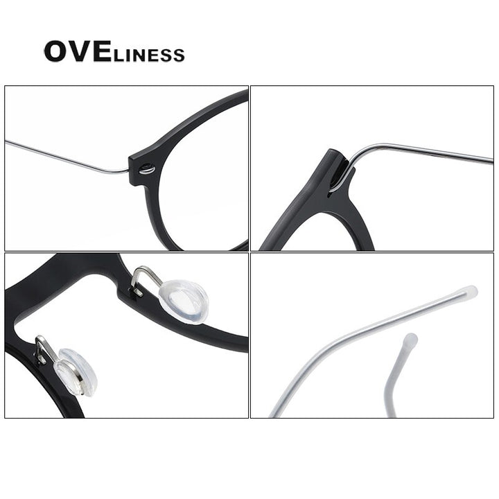 Oveliness Unisex Full Rim Round ScrewlessAcetate Titanium Eyeglasses 6603 Full Rim Oveliness