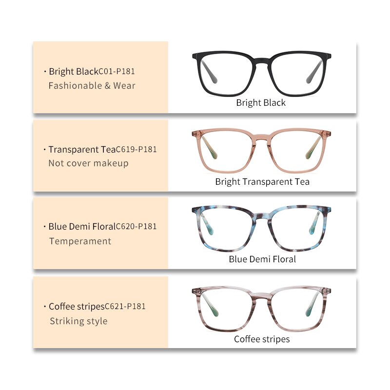 Zirosat Unisex Full Rim Square Acetate Eyeglasses Bj9203 Full Rim Zirosat
