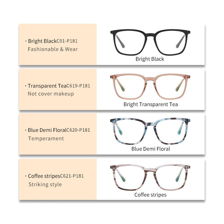 Zirosat Unisex Full Rim Square Acetate Eyeglasses Bj9203 Full Rim Zirosat