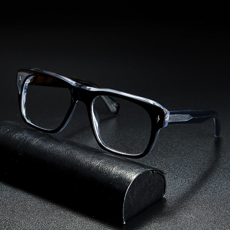 Gatenac Unisex Full Rim Square Acetate Eyeglasses Gxyj839 Full Rim Gatenac Black Transparent