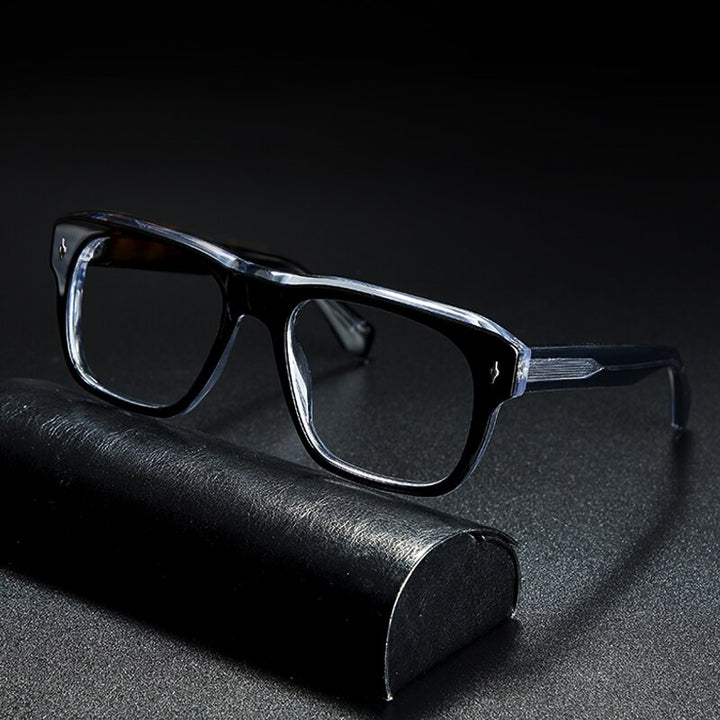 Gatenac Unisex Full Rim Square Acetate Eyeglasses Gxyj839 Full Rim Gatenac Black Transparent