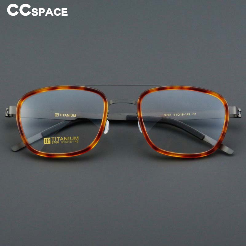 CCspace Unisex Full Rim Square Double Bridge Acetate Titanium Eyeglasses 55024 Full Rim CCspace