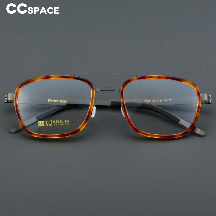 CCspace Unisex Full Rim Square Double Bridge Acetate Titanium Eyeglasses 55024 Full Rim CCspace