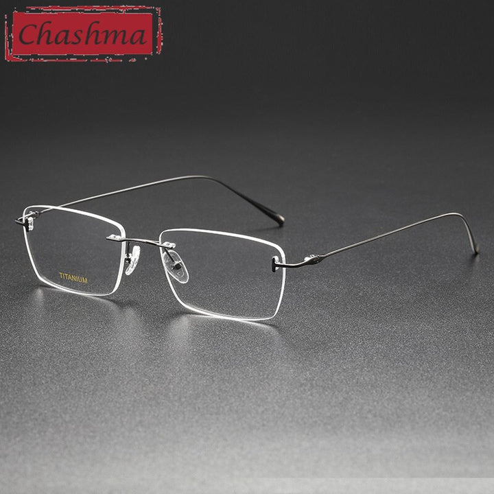 Chashma Ottica Unisex Rimless Square Titanium Eyeglasses 5678 Rimless Chashma Ottica Gray