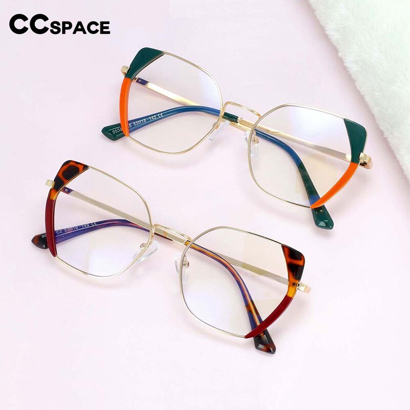 CCspace Women's Full Rim Polygonal Cat Eye Alloy Acetate Frame Eyeglasses 54175 Full Rim CCspace
