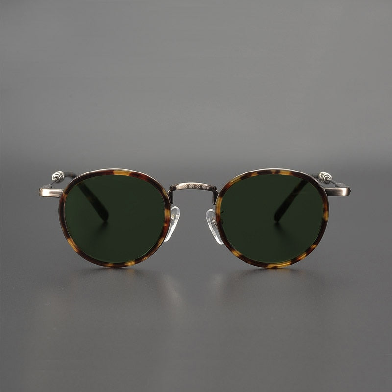 Yujo Men's Full Rim Round Acetate Alloy UV400 Dark Polarized Sunglasses Sunglasses Yujo
