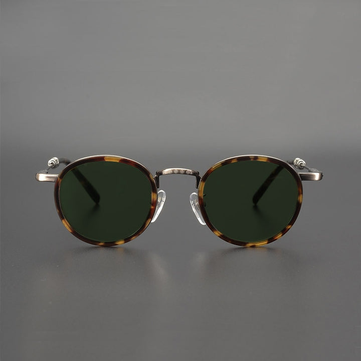 Yujo Men's Full Rim Round Acetate Alloy UV400 Dark Polarized Sunglasses Sunglasses Yujo