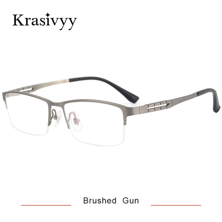 Krasivyy Men's Semi Rim Square Spring Hinge Titanium Eyeglasses Kr0070 Semi Rim Krasivyy Brushed Gun CN