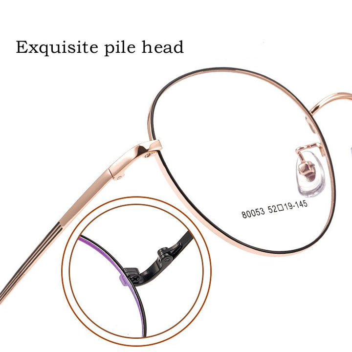 Yimaruili Unisex Full Rim Large Round Titanium Alloy Eyeglasses 80053 Full Rim Yimaruili Eyeglasses