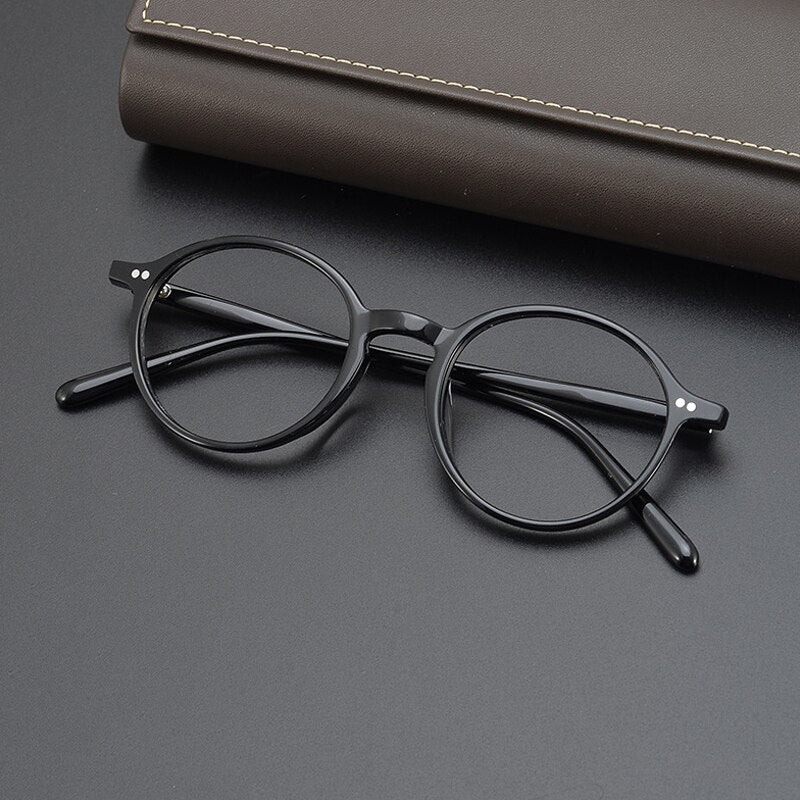 Gatenac Unisex Full Rim Round Acetate Eyeglasses Gxyj961 Full Rim Gatenac Black