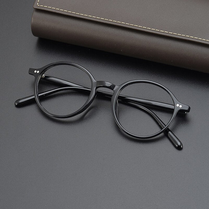 Gatenac Unisex Full Rim Round Acetate Eyeglasses Gxyj961 Full Rim Gatenac Black