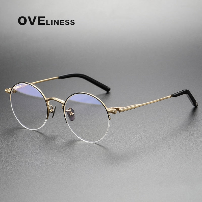 Oveliness Unisex Semi Rim Round Titanium Eyeglasses 185 Semi Rim Oveliness