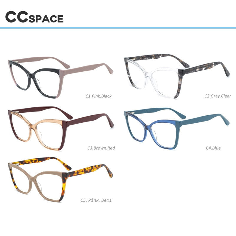 CCspace Women's Full Rim Square Cat Eye Acetate Eyeglasses 55285 Full Rim CCspace