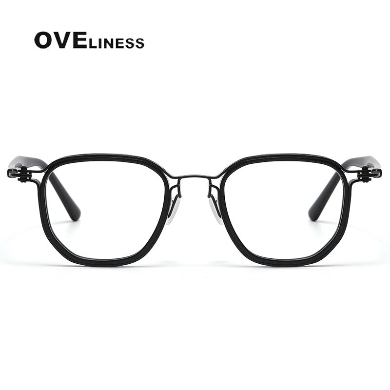 Oveliness Unisex Full Rim Round Square Acetate Titanium Eyeglasses 5865 Full Rim Oveliness