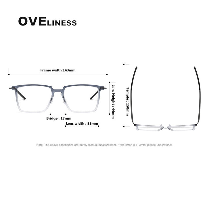 Oveliness Unisex Full Rim Square Acetate Titanium Eyeglasses Full Rim Oveliness
